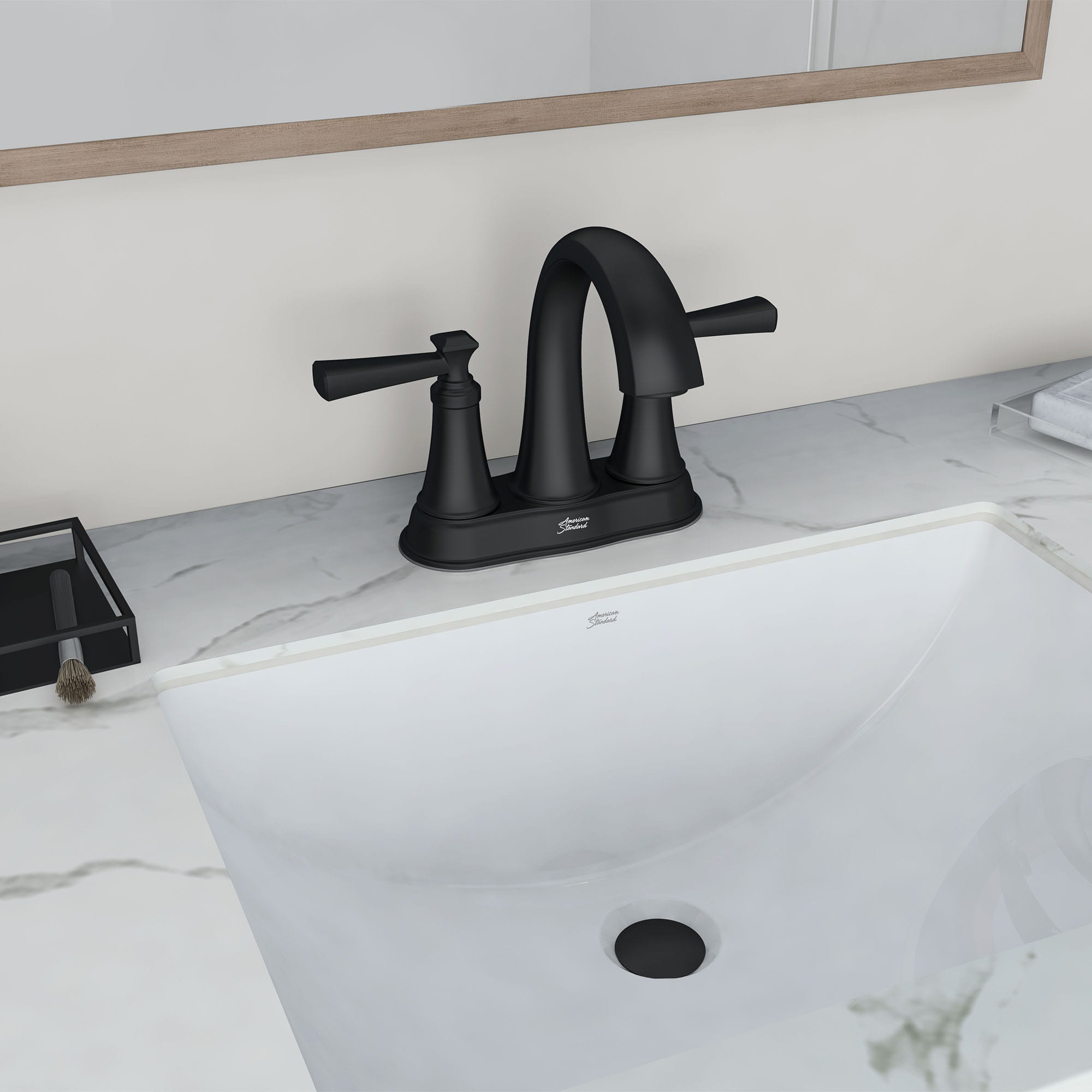 Rumson 4 In Centerset 2 Handle Bathroom Faucet 12 GPM with Lever Handles MATTE BLACK (FITTINGS)